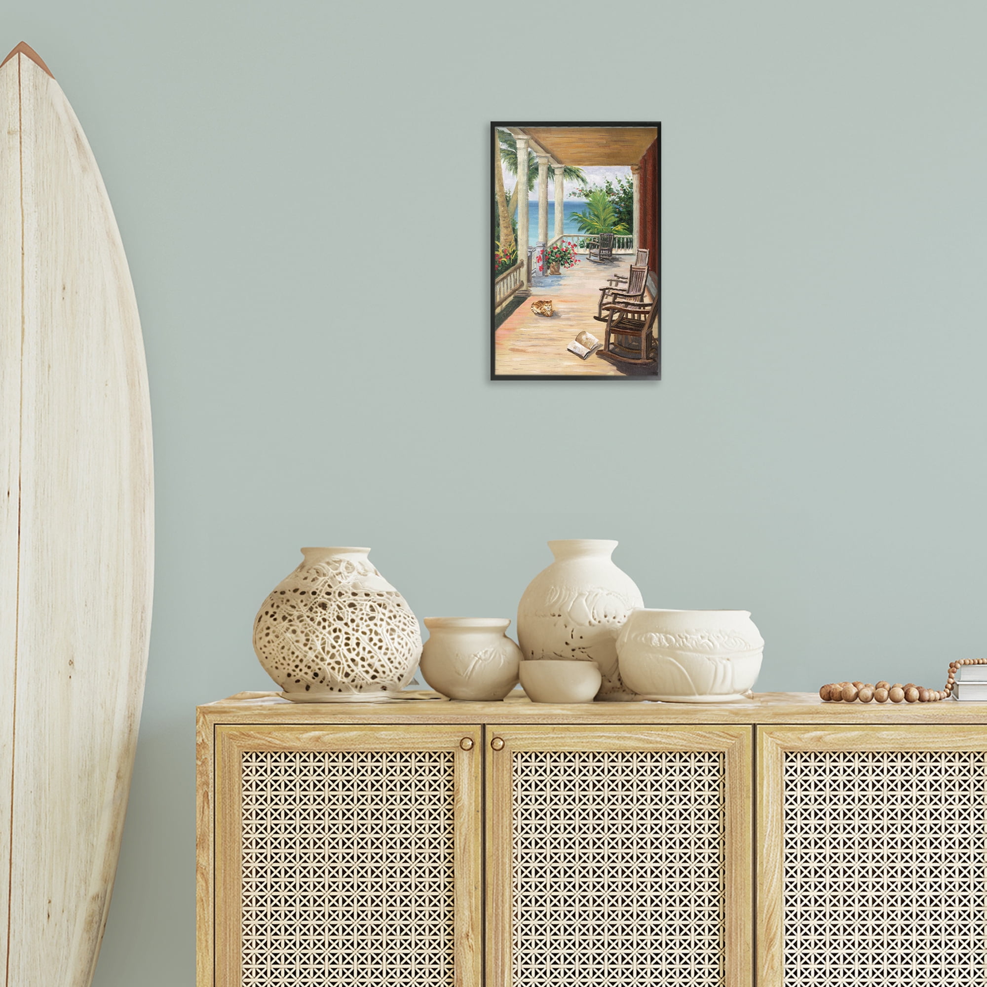 Stupell Industries Coastal Cape Cabin Coastal Painting Black Framed Art Print Wall Art, 12 x 18