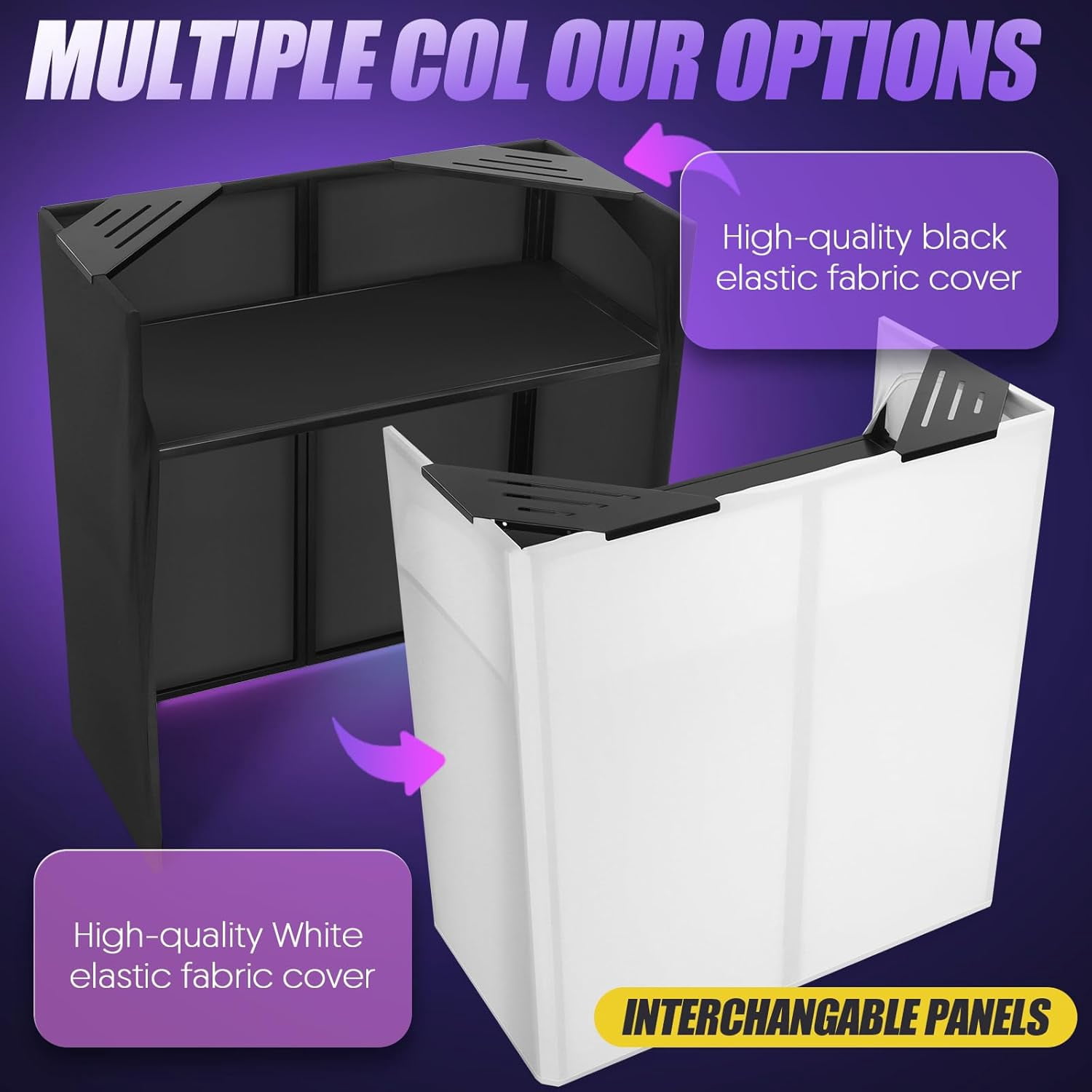 Portable DJ Facade Table Station, 44"x41"x21" DJ Event Booth Facade with Black & White Scrim, Metal Foldable Frame DJ Stand with Carrying Bag