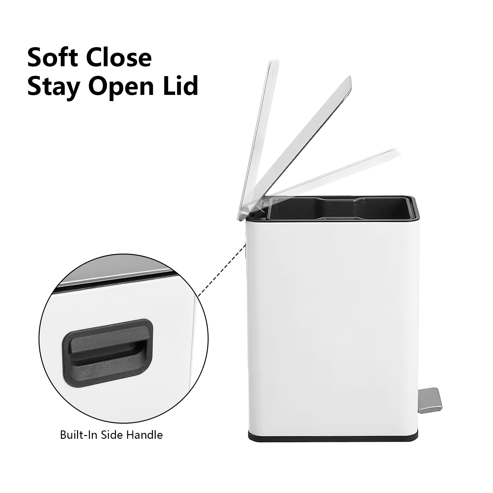 Simplykleen15L/4 Gallon Rectangular Step Trash Can Stainless Steel Garbage Can with Removable Inner Bucket For Kitchen Bathroom Office White
