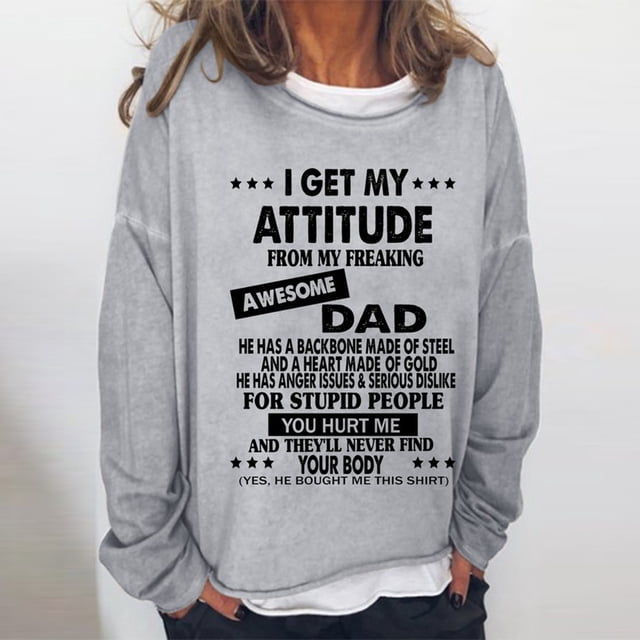 2023 Chandail en Molleton de Mode pour Femmes 50 % de Rabais Liquidation Femmes Surdimensionné Texte Drôle Lettre Imprimée Col Rond Manches Longues Ample Chandail en Molleton Simple Hauts chandail Blouse
