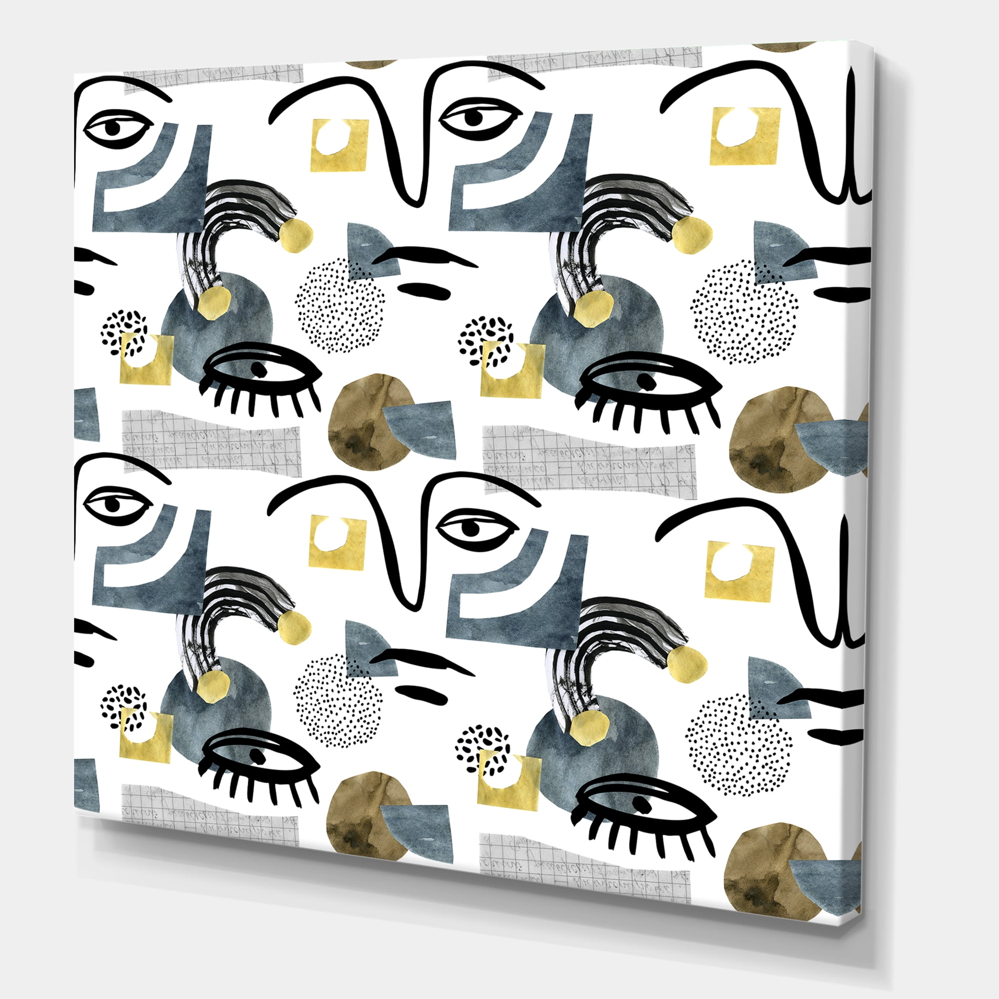Collage of Eyes And Doodles In Contemporary Style I 30 in x 30 in Painting Canvas Art Print, by Designart