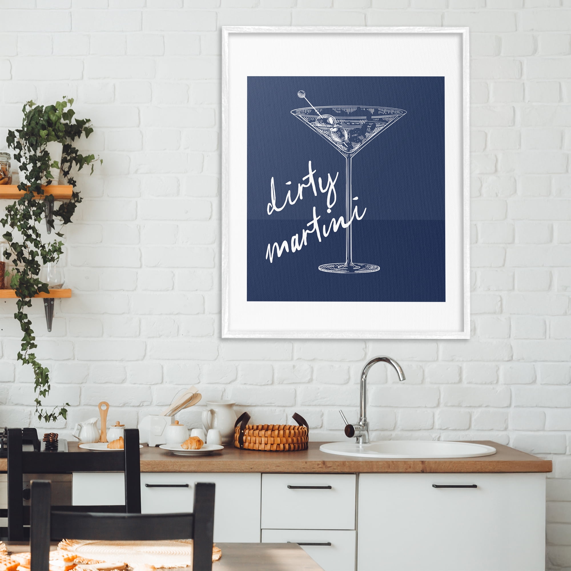 Stupell Industries Dirty Martini on Blue White Framed Giclee Art, design by Lettered and Lined