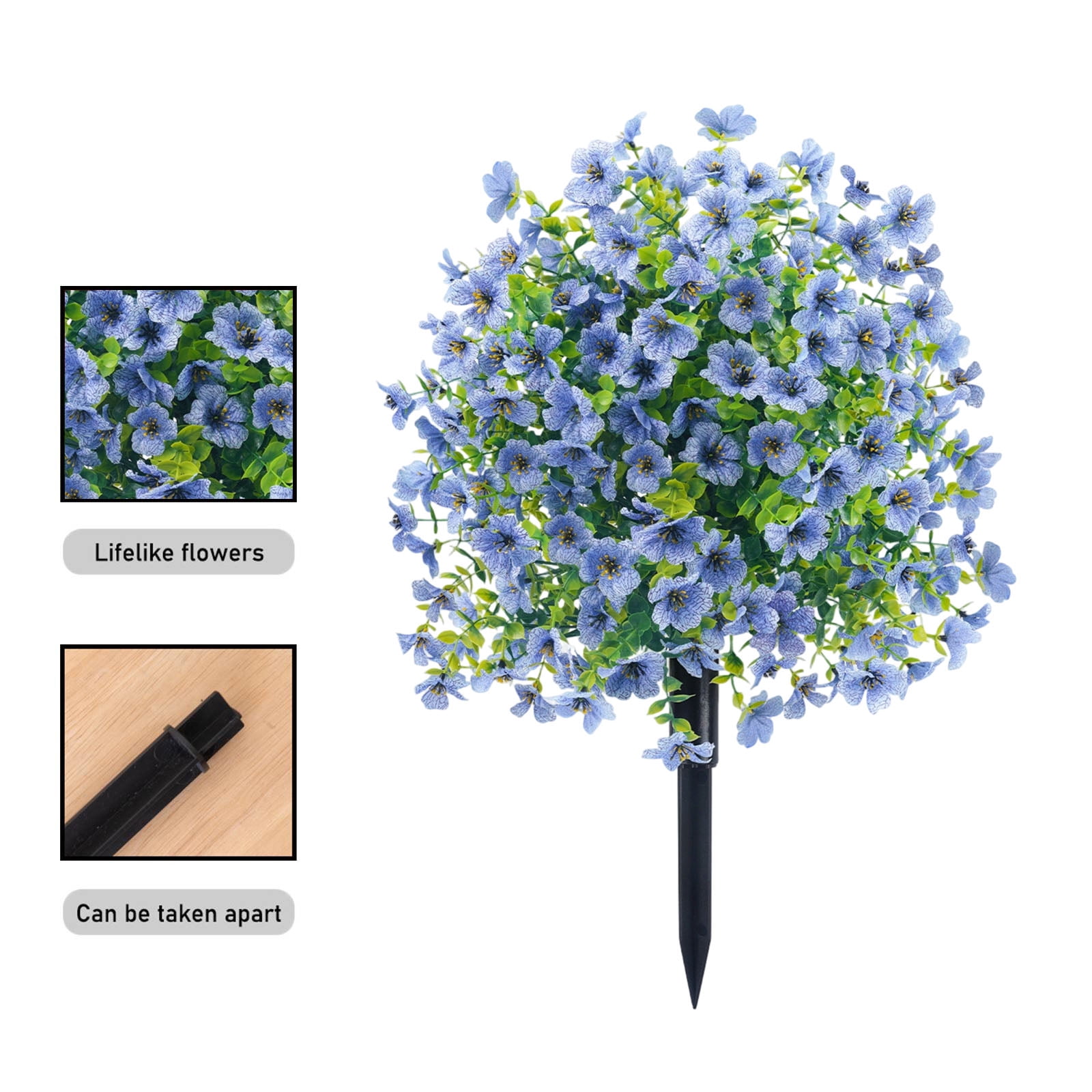 Artificial Flowers with Ground Spikes, Garden Stake Faux Greenery Shrubs 24" Garden Accessories for Farmhouse Outdoor Outside Garden Porch Patio Wedding Party Decoration Blue 2pcs