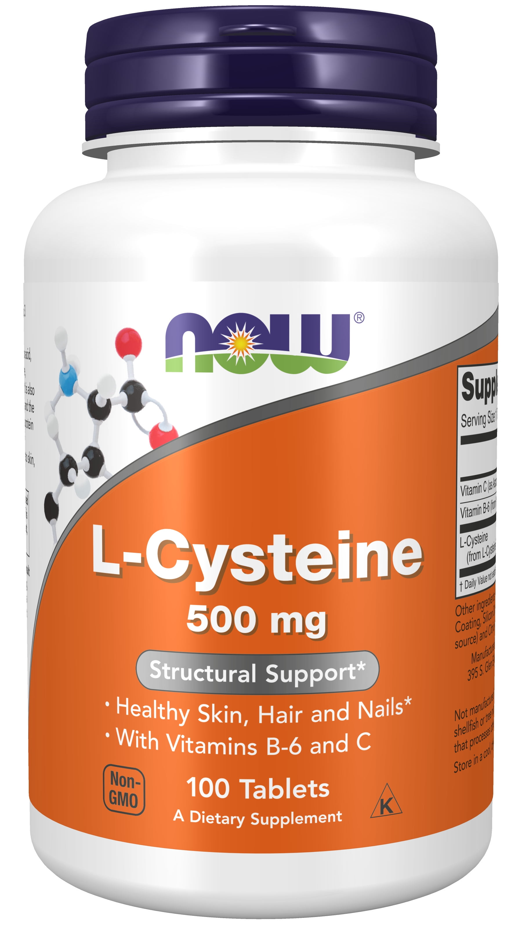 NOW Supplements, LCysteine 500 mg with Vitamins B6 and C, Structural