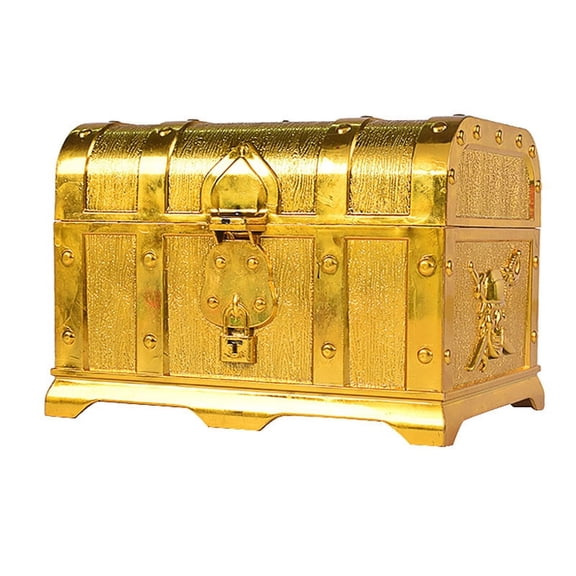 Pirate Treasure Chest Decorative Keepsake Jewelry Box Plastic Toy Boxes Party Decor Large Size Electroplating Gold