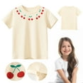 thumbnail image 3 of LNMQLPDBS Cute Summer Tops for Girls Cherry Fruit Pattern Printed Short Sleeve Crewneck Basic Layering Tees 6 Year Old Girl Birthday Gift Girls' Tops, Tees & Blouses Beige 12-18 Months, 3 of 8