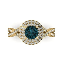 1.3125 ct Round Cut Natural London Blue Topaz with Simulated Diamond Halo Accents 18K Yellow Gold Womens Engagement Ring