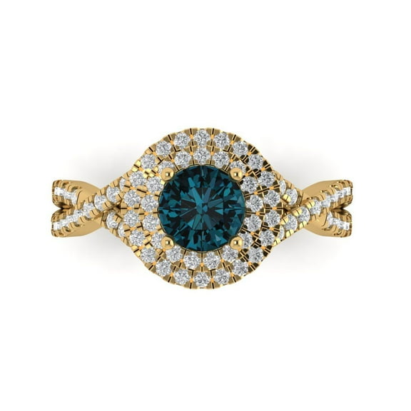 Halo Engagement Ring for Women - 1.3125ct Natural London Blue Topaz in 14K Yellow Gold Promise Ring
