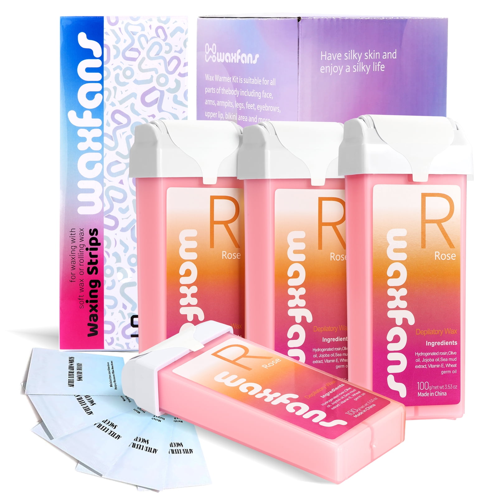 Waxfans Waxing Kit for Woman, Roll on Wax，Rose Wax Kit for Hair Removal