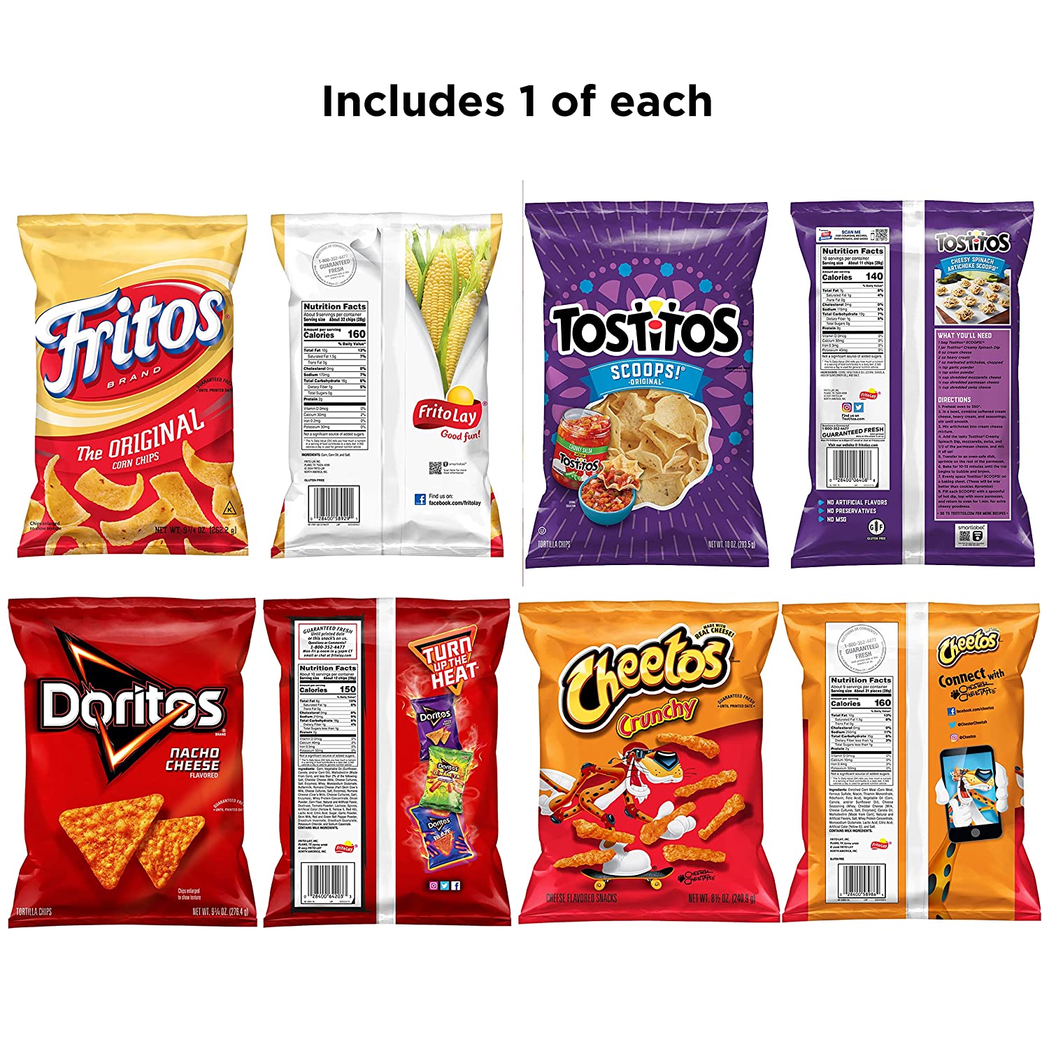 Buy FritoLay Doritos, Cheetos, Tostitos, Fritos Variety Pack, 4 Count