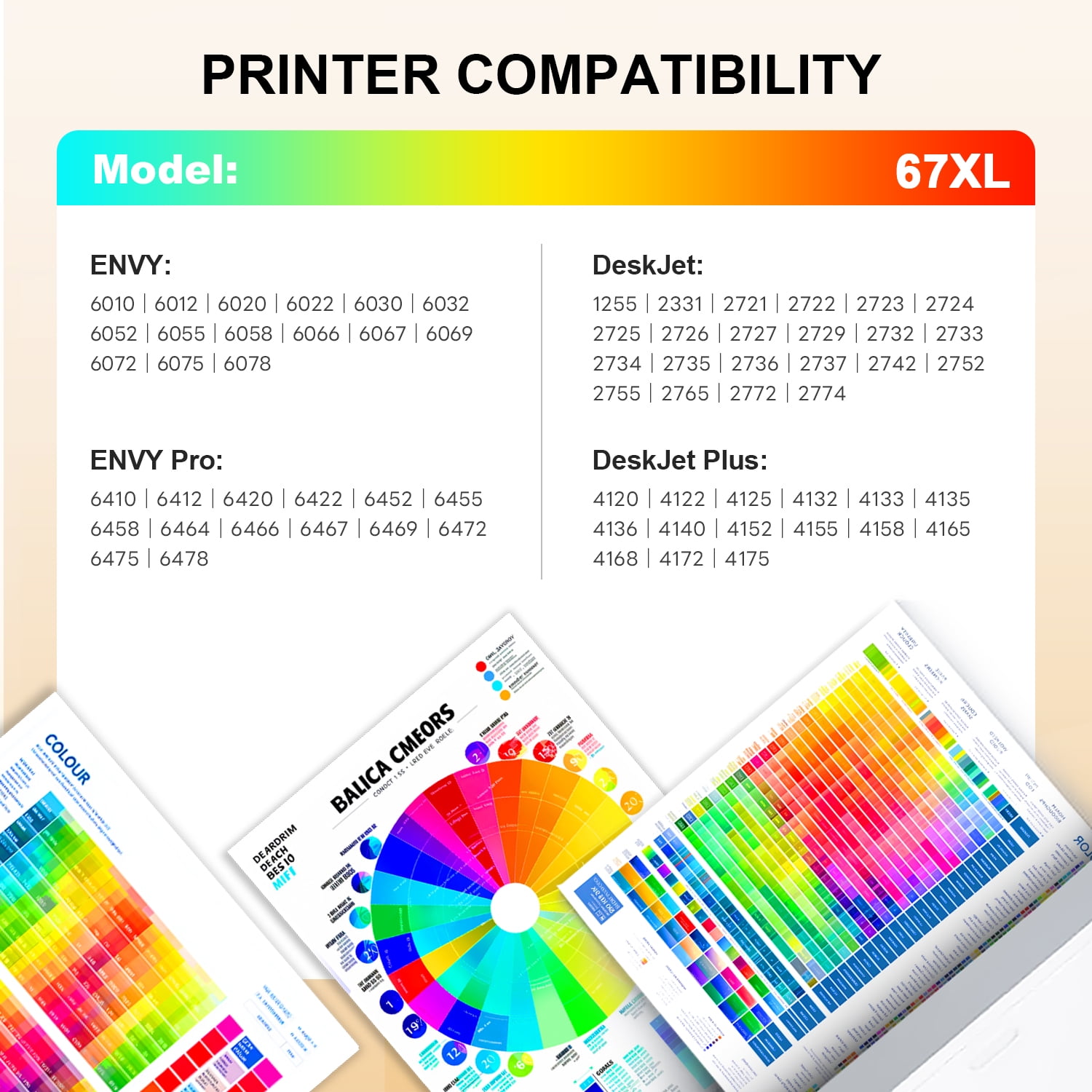 67xl Combo Ink Cartridge for deskjet 2842e/2852e/2800e ink cartridges Compatible for Printers deskjet 2852e 2855e Ink Cartridge