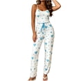 thumbnail image 2 of Hrsba Comfy Pajama Sets for Women 2 Piece,Print Ruffled Tank Top and Tie Waist Long Pants Pajama Sets for Women Soft, 2 of 7