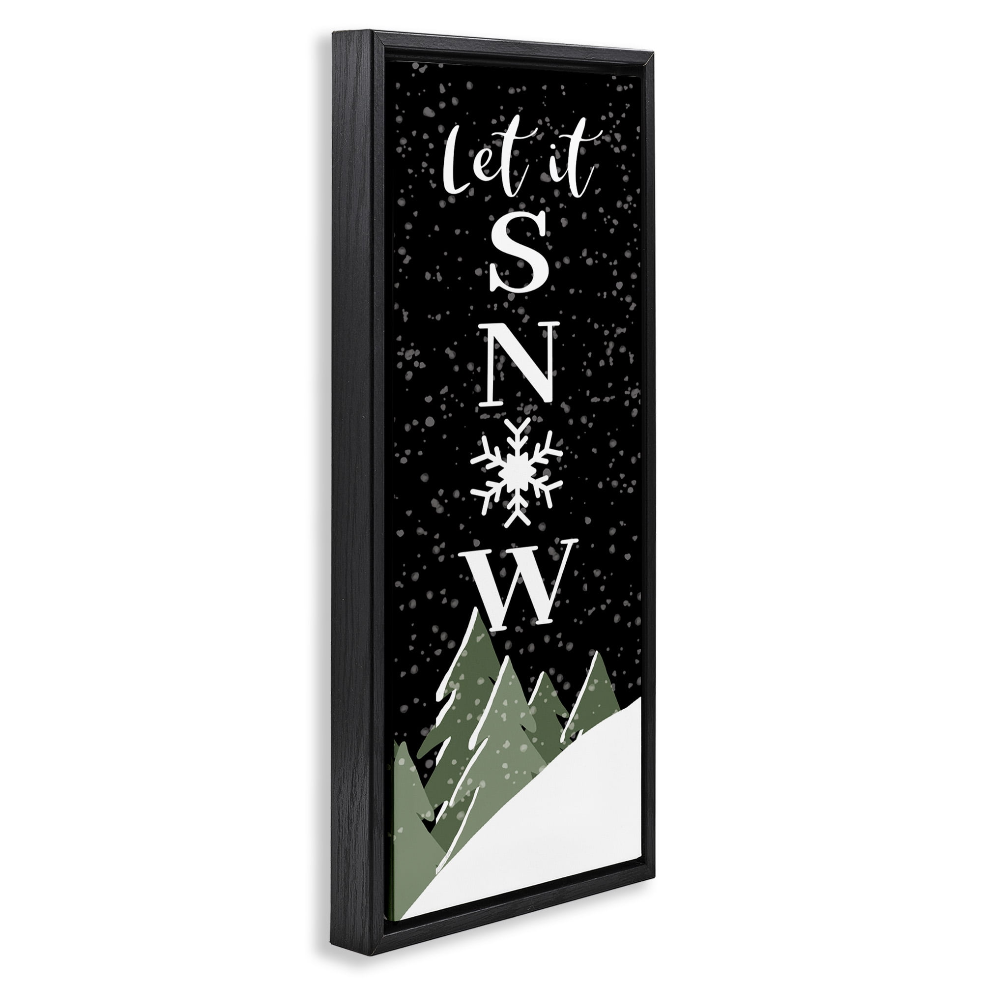 Stupell Industries Let It Snow Winter Scene Inspirational Painting Black Floater Framed Canvas Art Print Wall Art, 15 x 31
