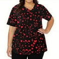 thumbnail image 3 of Dwralegc Printed Scrub Tops Women Oversized Comfortable Shirts with 2 Pockets Short Sleeve Love Heart Print V Neck Nursing Uniform Stretch Vermilion 5XL, 3 of 5