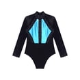 thumbnail image 6 of YiZYiF Kids Girls Long Sleeve Metallic Shiny Ballet Dance Leotard Gymnastics Figure Skating Bodysuit Light Blue 8, 6 of 7