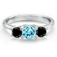 thumbnail image 3 of Gem Stone King 14K White Gold Blue Apatite & Black Diamond 3-Stone Engagement Ring | 1.04 Cttw | Round 5MM and 4MM | Three Stone Wedding Anniversary Promise Ring for Women (Size 9), 3 of 6