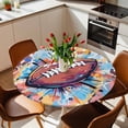 thumbnail image 2 of Rugby Brilliant Color Elastic Fitted Round Table Cover Sport Style Waterproof Outdoor Tablecloth for Holiday Party, Picnic, Patio & Dining Fits Tables Up to 45"-54", 2 of 8