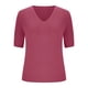 thumbnail image 3 of Camisas de Manga Larga Casual de las Mujeres Color Sólido Nuevo Cuello en V Tira Suelta Cepillada Camisa de Manga Corta, 3 of 6