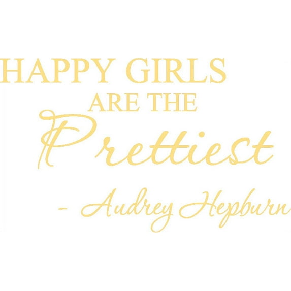 Gold 31" X 19" Happy girls are the prettiest. Audrey Hepburn. Art Home Mural Vinyl wall art Inspirational quotes and saying home decor decal sticker