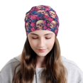 thumbnail image 2 of Xecao Skull rose blue flower Print Beanie Knitted Hat for Men Women, Winter Fashion Knit Cuffed Caps Unisex, 2 of 7