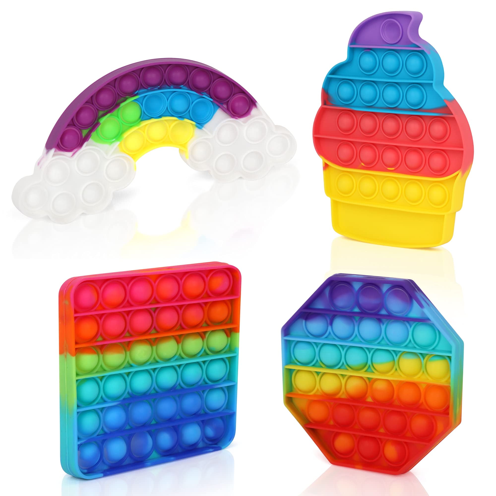 Small Poppit Anti-Anxiety Stress Relief Toys Set with Keychain,Silicone Rainbow Fidget Popper Desk Toy as Gifts for Kids and Student 40 PCS Mini Push Pop Bubble It Fidget Sensory Toy 