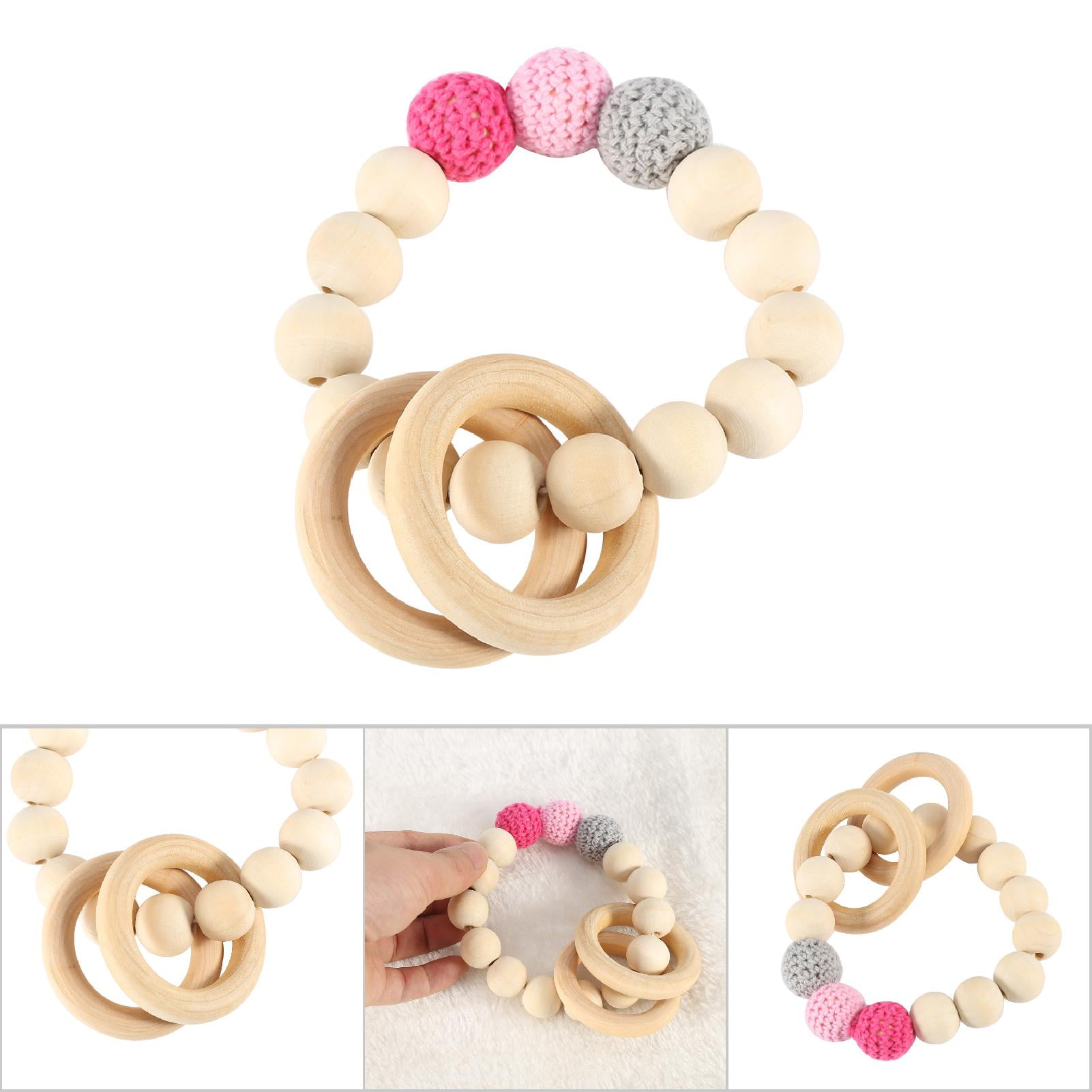 Wooden Baby Teether Bracelet Crochet Beads Teething Ring Play Chewing Toy Hot