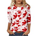 thumbnail image 2 of Puntoco - Camiseta holgada con estampado de moda para mujer, blusa de manga 3/4 de longitud media, cuello redondo, tops casuales Puntoco Puntoco-3607, 2 of 5