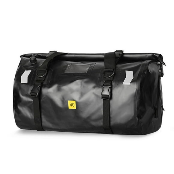 Universal Motorcycle Rear Seat Cargo Bag - 40L Waterproof PVC Duffle with 4 Quick Release Straps, Black (50*30*32cm/19.7*11.8*12.6inch) - All-Motorcycle Compatible Luggage Pack