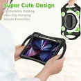 thumbnail image 2 of ELEHOLD Kids Case for iPad Pro 11 2022/2021/2020/2018 Air 5th/4th Gen Cute Cat Design Heavy Duty Rugged Case with Kickstand Handstrap Shoulder Strap Pencil Holder Shockproof Case ,Blackgreen, 2 of 7