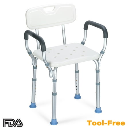 OasisSpace Heavy Duty Shower Chair with Back - Bathtub Chair with Arms for Handicap, Disabled, Seniors & Elderly - Adjustable Medical Bath Seat Handles - Non Slip Tub