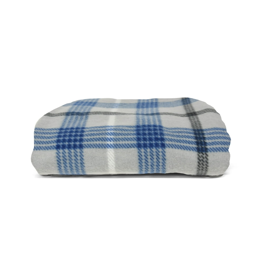 Mainstays Fleece Plush Throw Blanket, 50" X 60", Blue and Gray Plaid