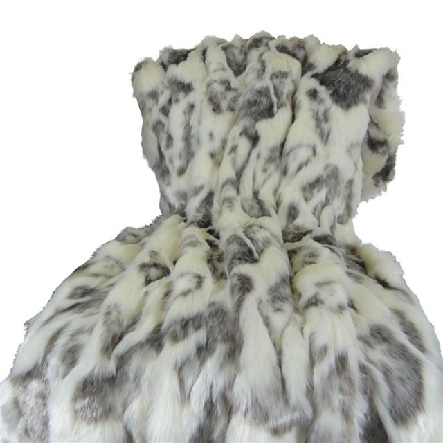 Plutus PB16428-96x110T Ivory Rabbit Faux Fur Handmade Blanket, Ivory & Gray - 96 x 110 in.