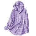thumbnail image 6 of ClodeEU Women's Hooded Plaid Button Down Long Sleeve Shirt ,Casual Loose Blouses Jackets Purple-Plaid,Women's Plus L, 6 of 6