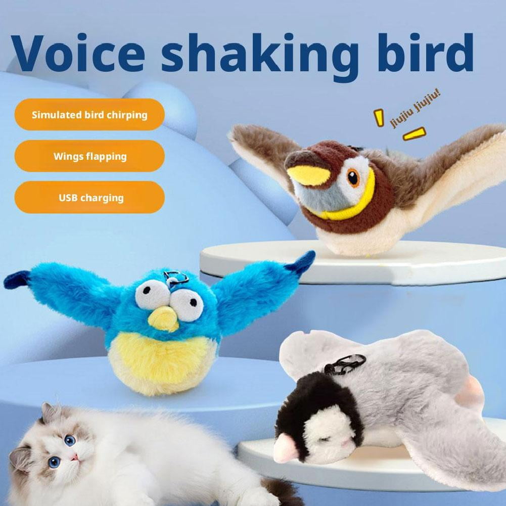 Interactive Cat Toy Flapping Bird with USB Charging, Realistic Wing Motion & Chirping Sound, Plush Kitten Entertainment Toy for Indoor Cats
