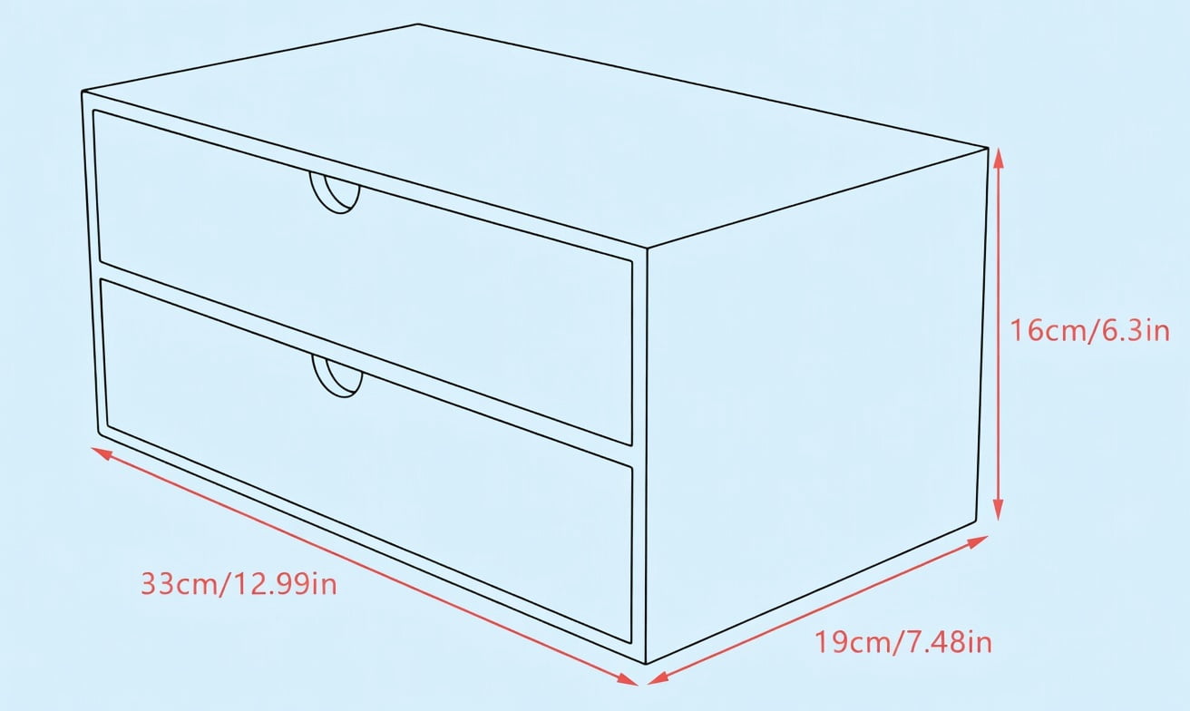 Bamboo Desktop Organizer with 2 Drawers - Natural Eco-Friendly Storage Box for Office Supplies, Makeup, Jewelry, Desk Accessories (33cm x 19cm x 16cm)