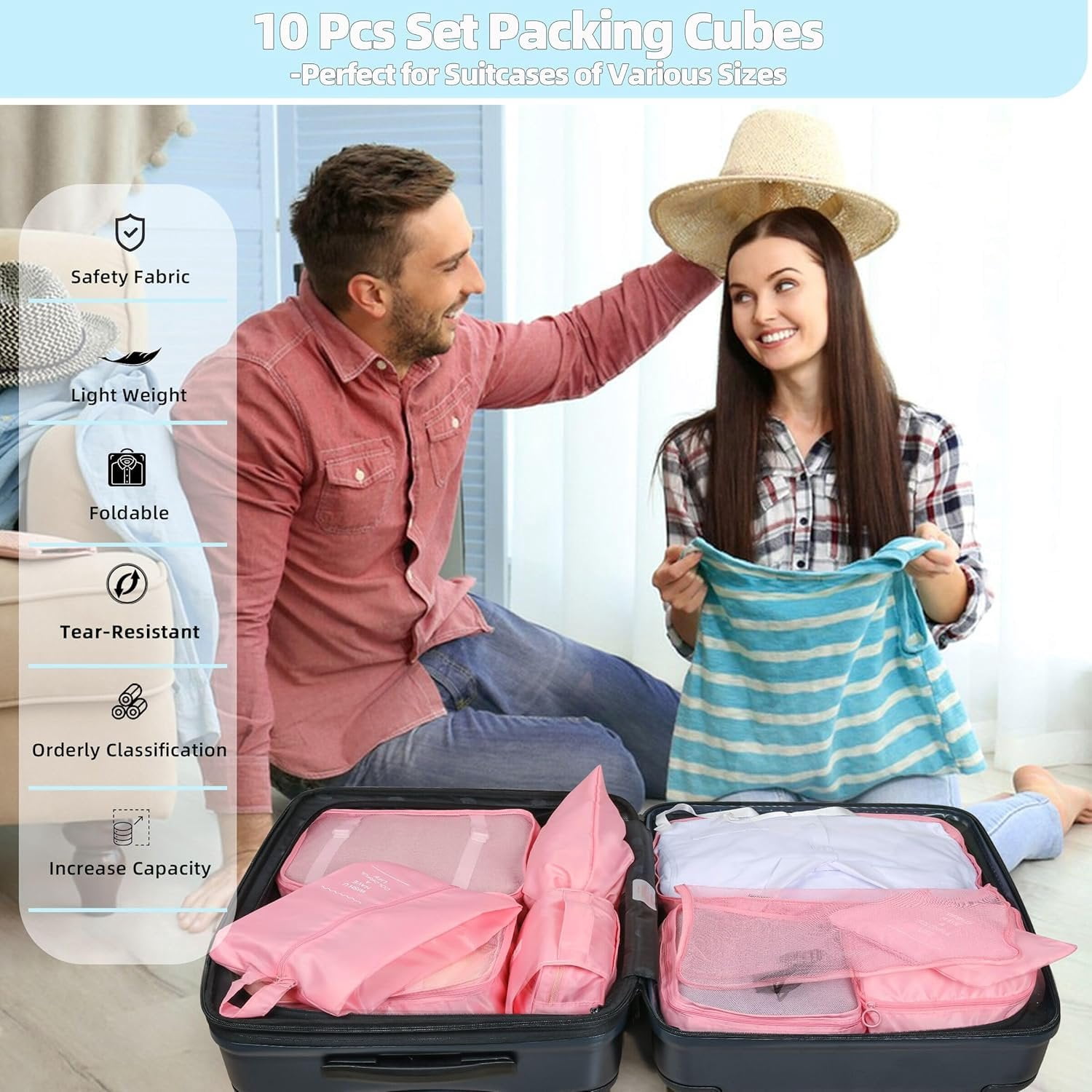 10 count Set Packing Cubes - Travel Packing Organizers, Expandable Suitcase Organizer, Luggage Organizer Bags