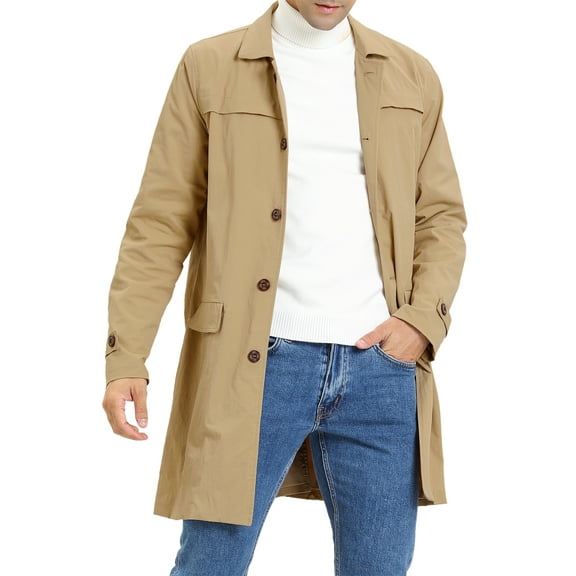DARING DIVA Men's Trench Coat Lightweight Single Breasted Jacket Overcoat S Khaki