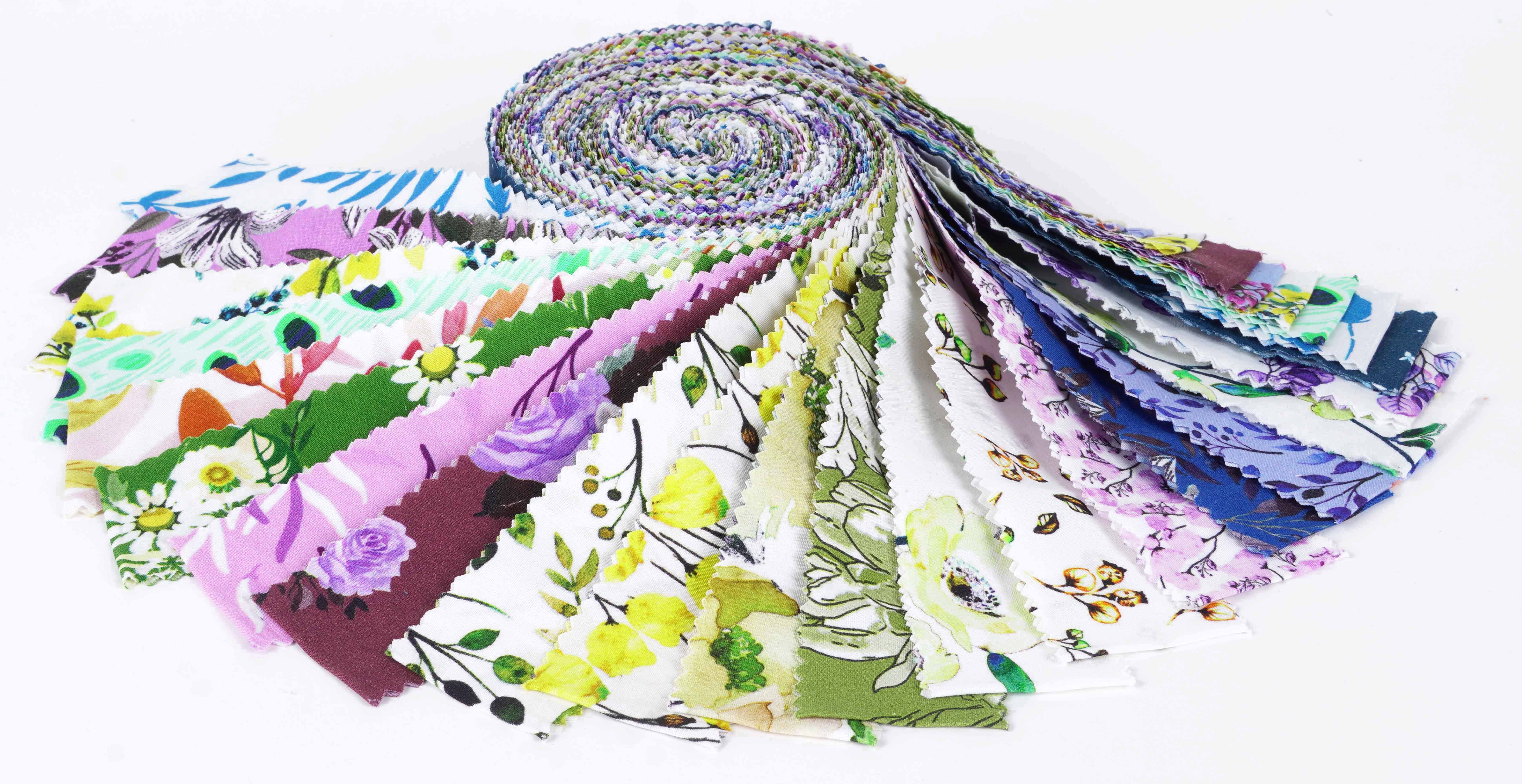 Soimoi 40Pcs Florals Print Precut Fabrics Strips Roll Up 1.5 inches Cotton Jelly Rolls For Quilting - Pastel Mint