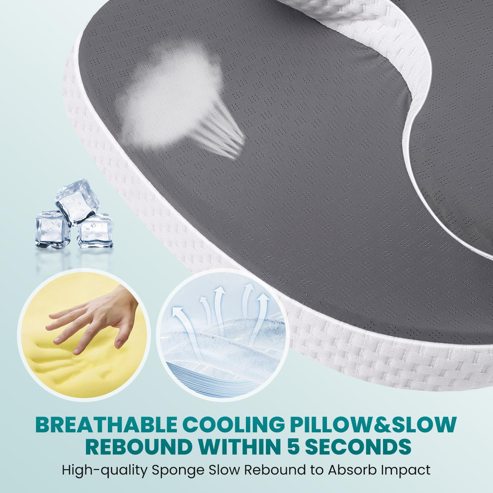Alupssuc Cervical Neck Pillows, Memory Foam Pillow with Cooling Silk Case for Neck & Shoulder Pain Relief, Side & Back & Stomach Sleepers
