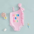thumbnail image 4 of Gunia Toddler Girl Swimsuit Kids Letter Print Asymmetrical Bow Ruffles Sleeveless Bathing Suits Beachwear Girls' Swimwear For Holiday Beach Pool 1-6 Years, 4 of 6