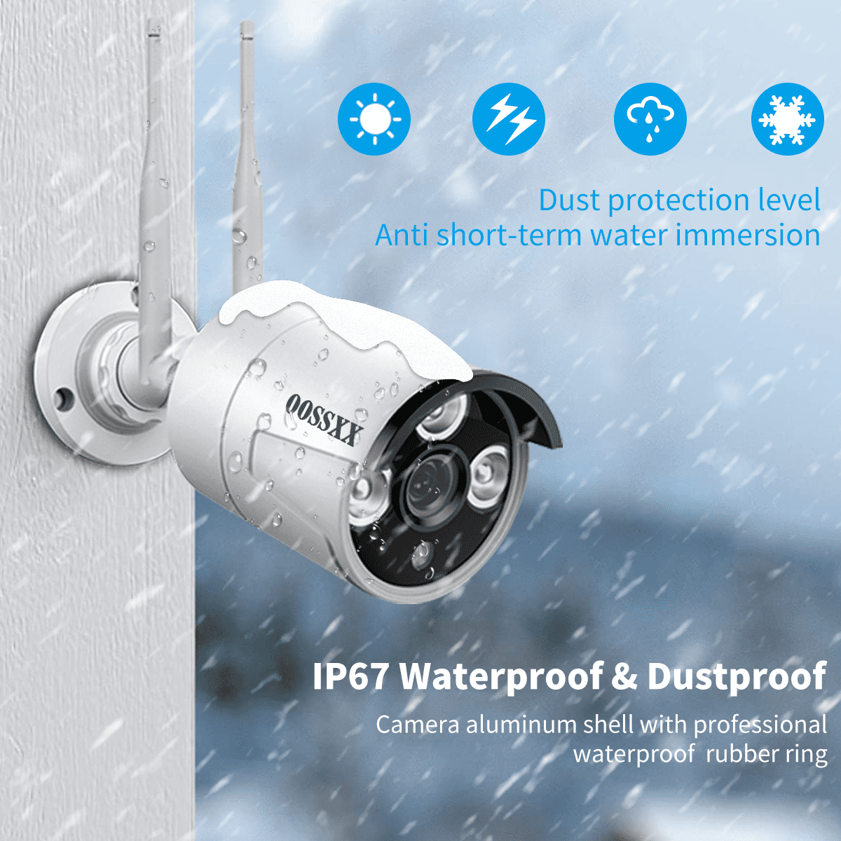 OOSSXX Dual Antennas Wireless Security Camera System, 4 Wireless Cameras for Outdoors with 2TB Hard Drive with AI Human Detected