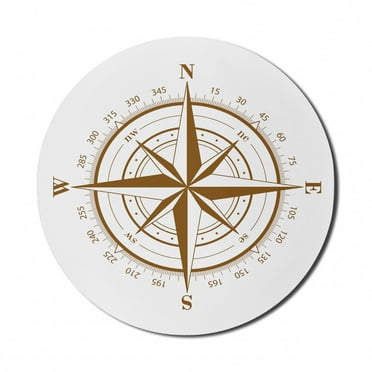 Compass Mouse Pad for Computers, Seamanship Brown Compass with Windrose and Detailed Angles Directions on the Ocean Print, Round Non-Slip Thick Rubber Modern Mousepad, 8" Round, Brown, by Ambesonne