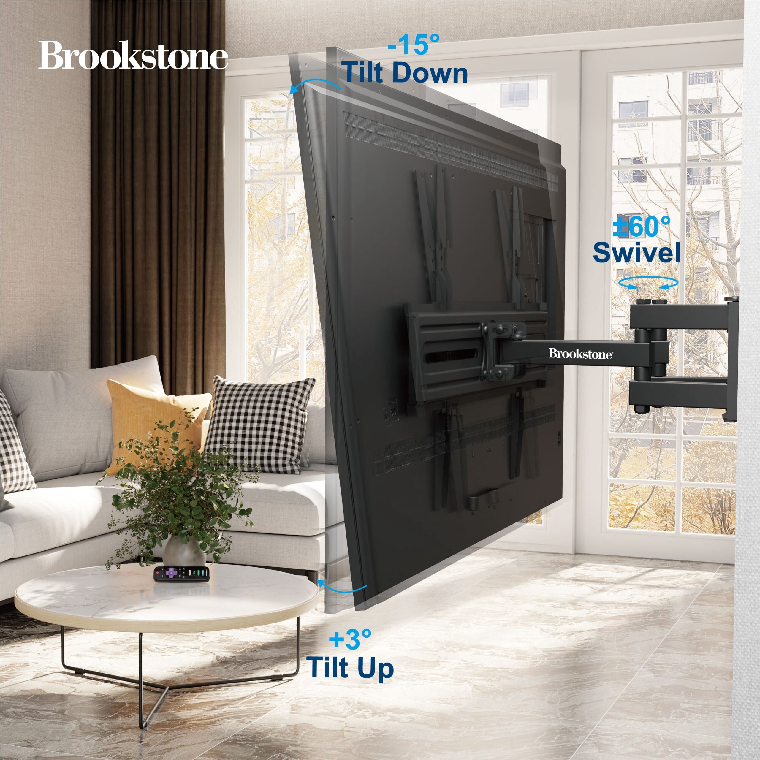 Brookstone Full Motion Wall Mount for 37"-80" TVs, Swivel, Tilt, Level Adjust, 99 lbs Capacity