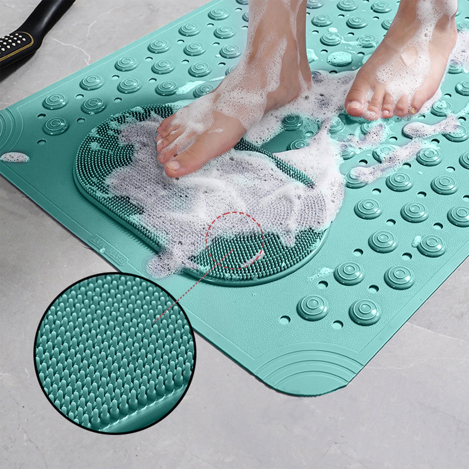 Mecorevxz Bathtub and Shower Mats, Extra Long Non-slip Bath Mat 27.16x14.17 Inch,Washable Bath Tub Mat with Suction Cups & Holes for Bathroom,Green