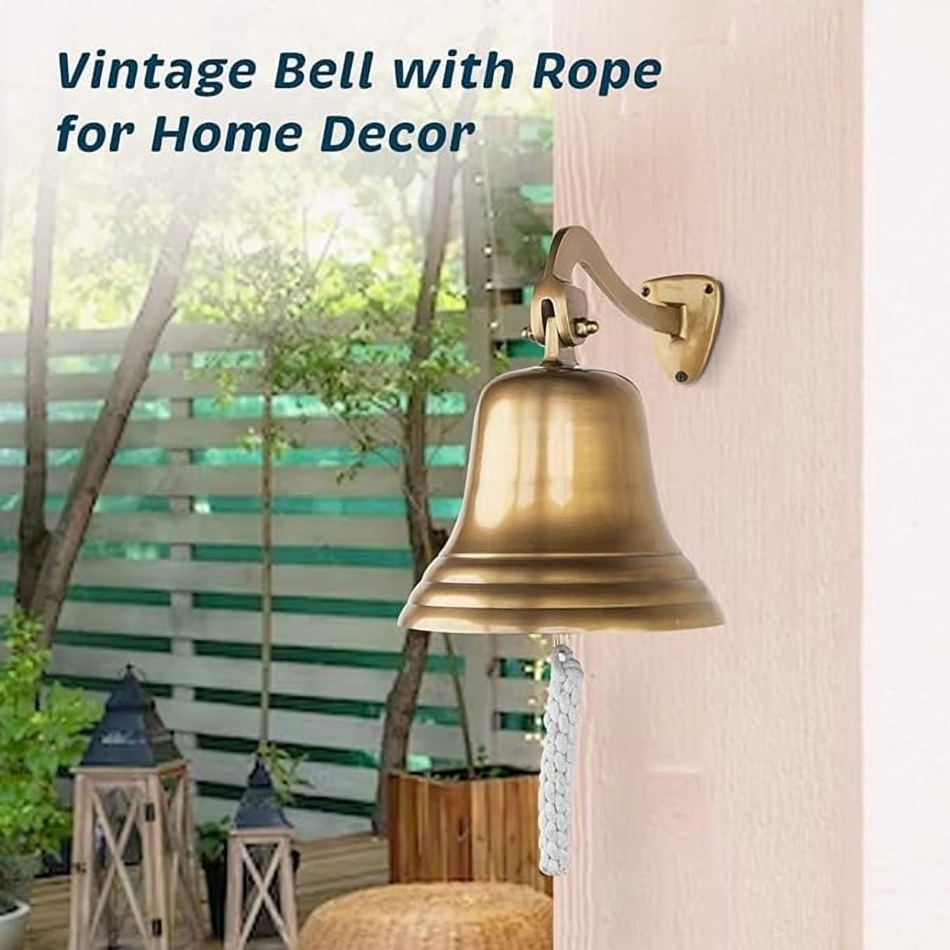 Inanosa 7" Brass Finish Decorative Doorbell Ring with Rope - Nautical Wall Decor | Hanging Bell for Home, School | Ideal for Wall Mounting - 1 Pc
