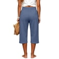 thumbnail image 2 of Women’s Waffle Capirs - Summer Straight Leg Elastic Waist Waist Bottoms - Loose Comfy Beach Vacation Casual Trousers, 2 of 5