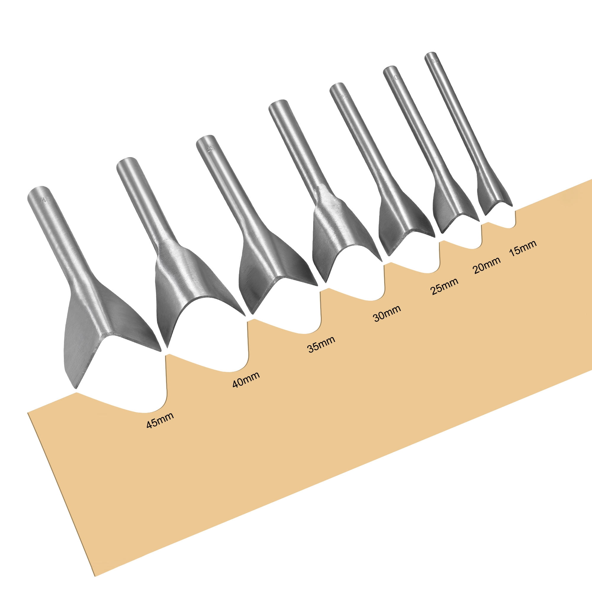 V-Shaped Leather Cutter Punch 15-45mm Strap End Punch Tool Set 7 Pack