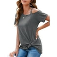 thumbnail image 6 of SAYFUT Women's Summer Cold Shoulder Tunics Tops Casual Short Sleeve T shirt Front Twist Knot Blouse Sexy Tunic Top, up to size 2XL, Black/ Grey/ Wine Red, 6 of 8