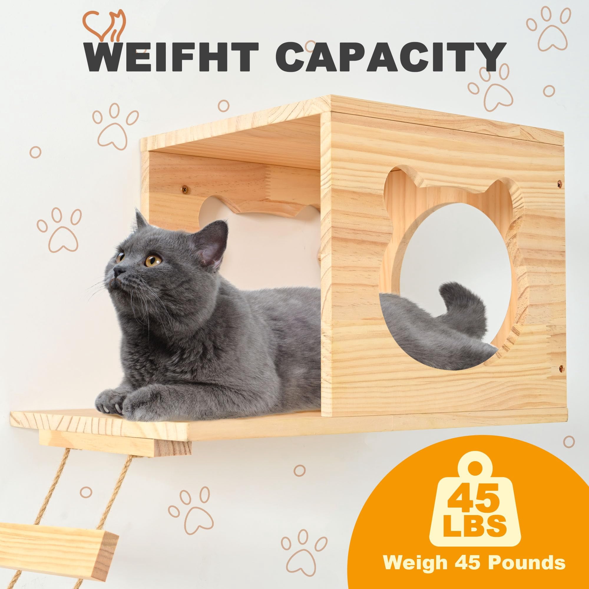 Cat Wall Shelves And Perches  Pine Wooden Furniture Climbing With Climber Condo Ladder & Platform