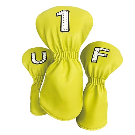 3 Pieces PU Golf Club Headcover Designed to Fit All Woods and Drivers Protection White Yellow